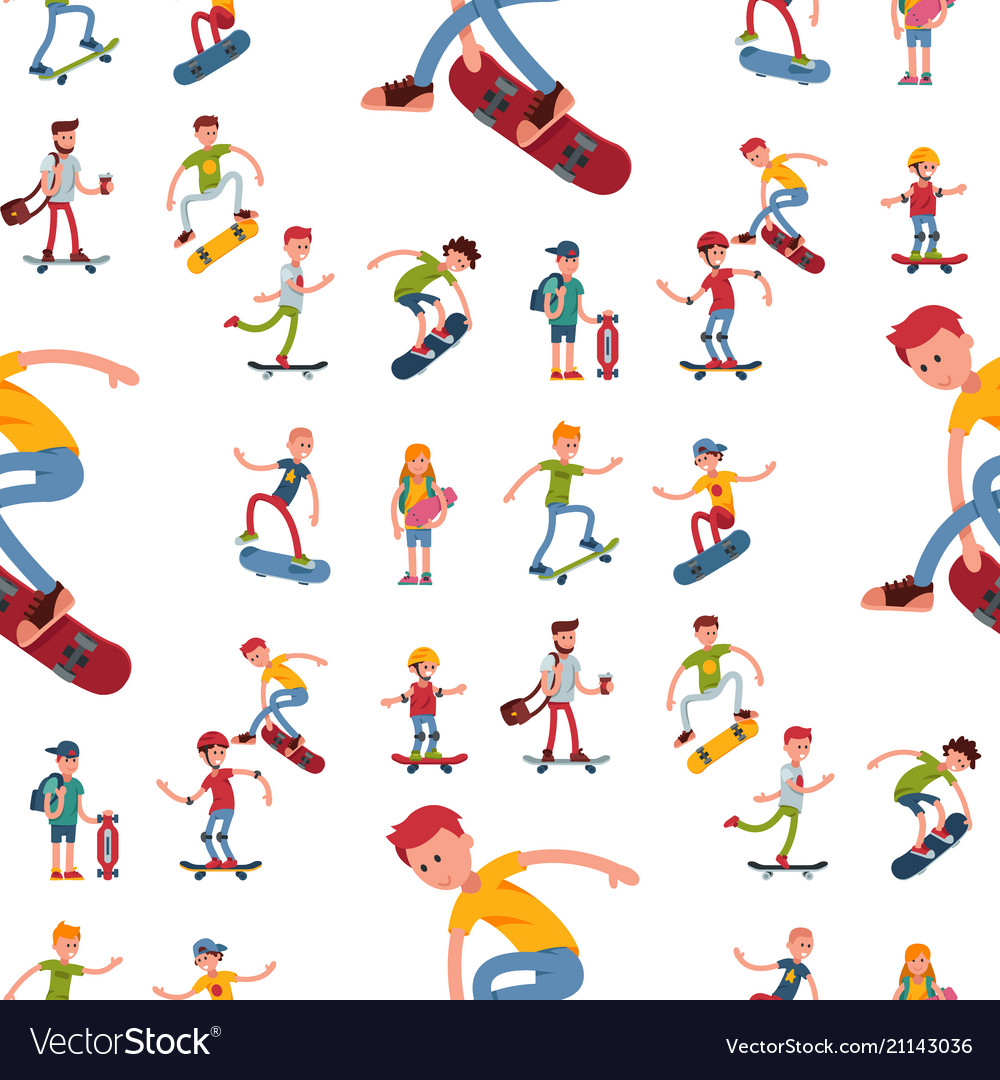 Skateboarder active people seamless pattern