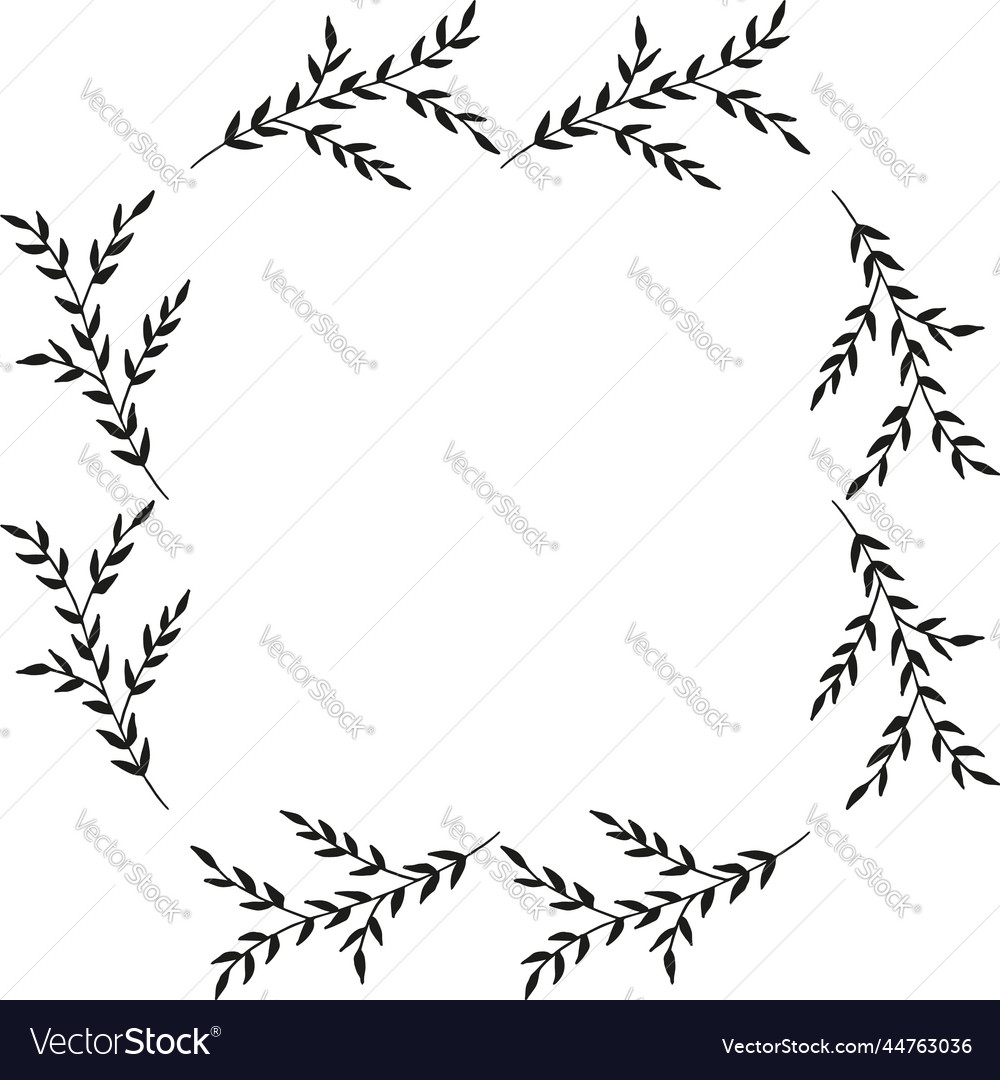 Square frame with lovely black branches on white Vector Image