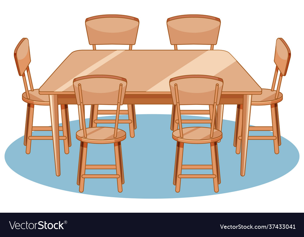 A set dining table and chairs on white Royalty Free Vector