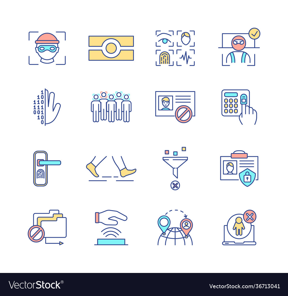 Biometrics rgb color icons set