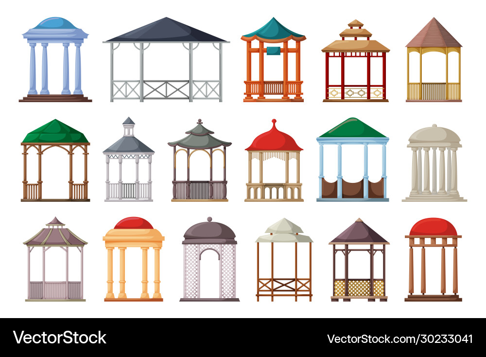 Gazebo pergola cartoon set icon Royalty Free Vector Image