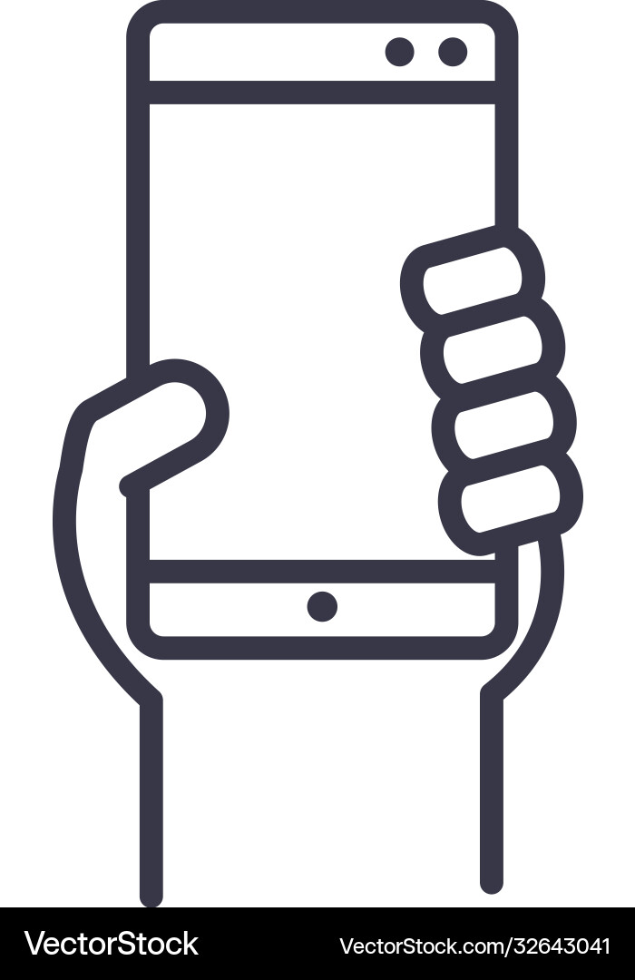 Hand with smartphone device technology thin line Vector Image
