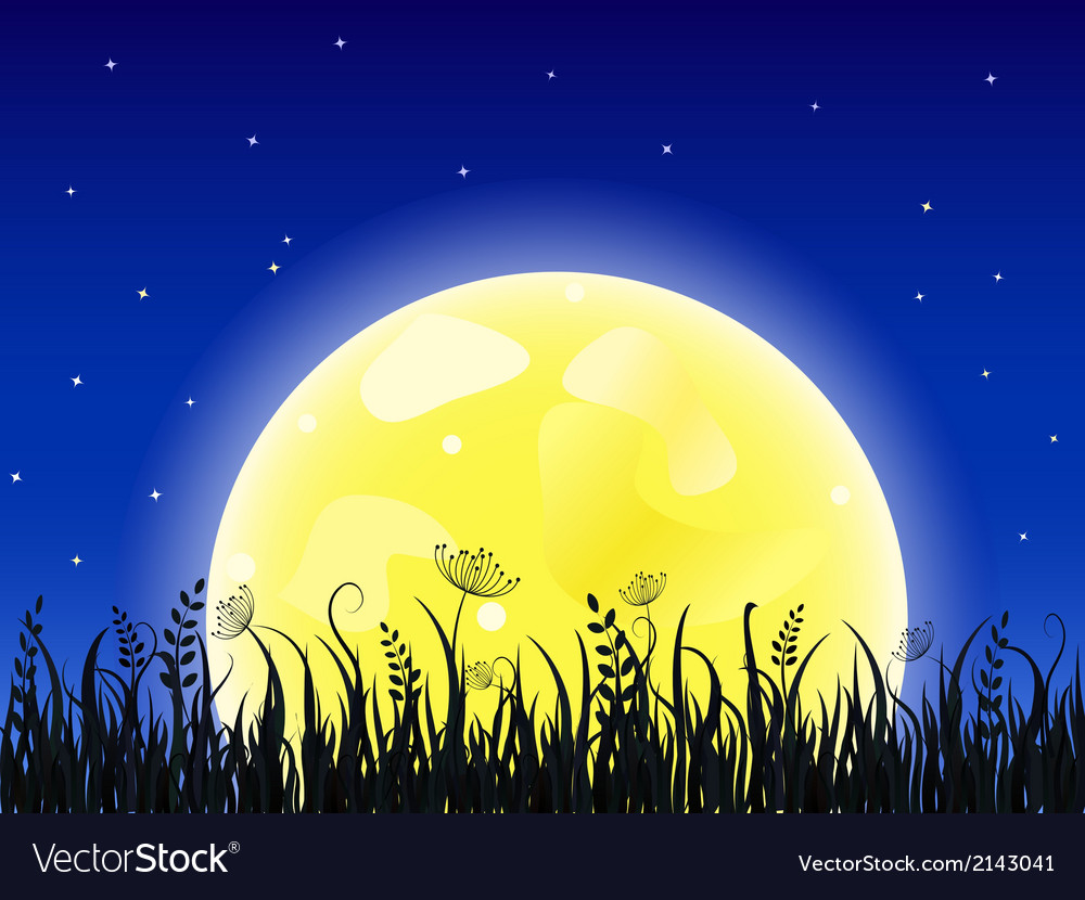 Huge yellow moon with grass meadow Royalty Free Vector Image