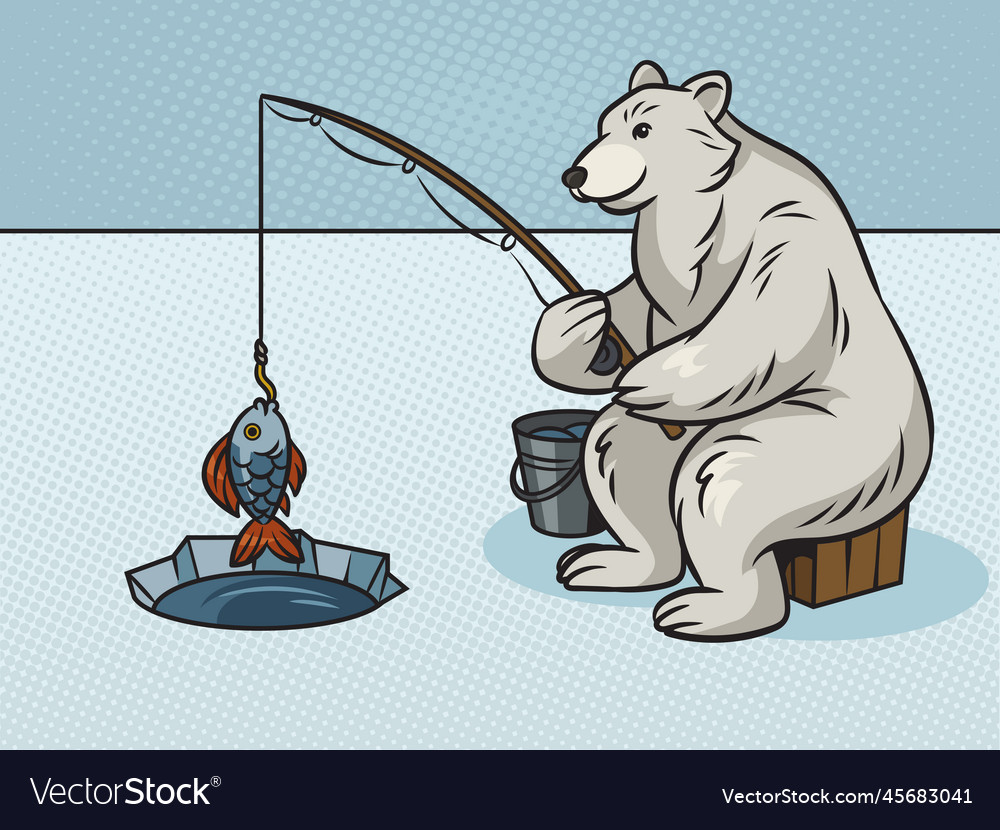 Polar bear fishing pop art Royalty Free Vector Image