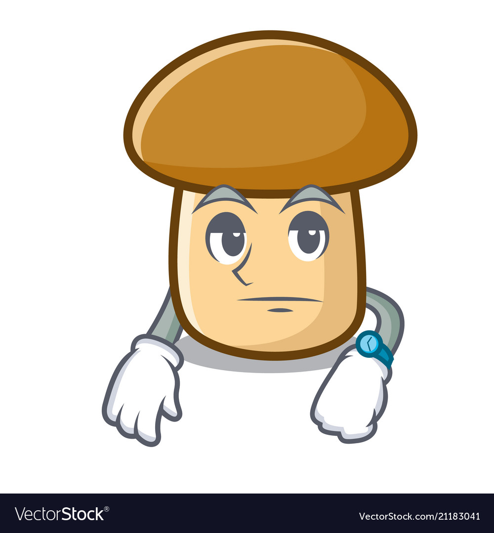 Waiting porcini mushroom mascot cartoon