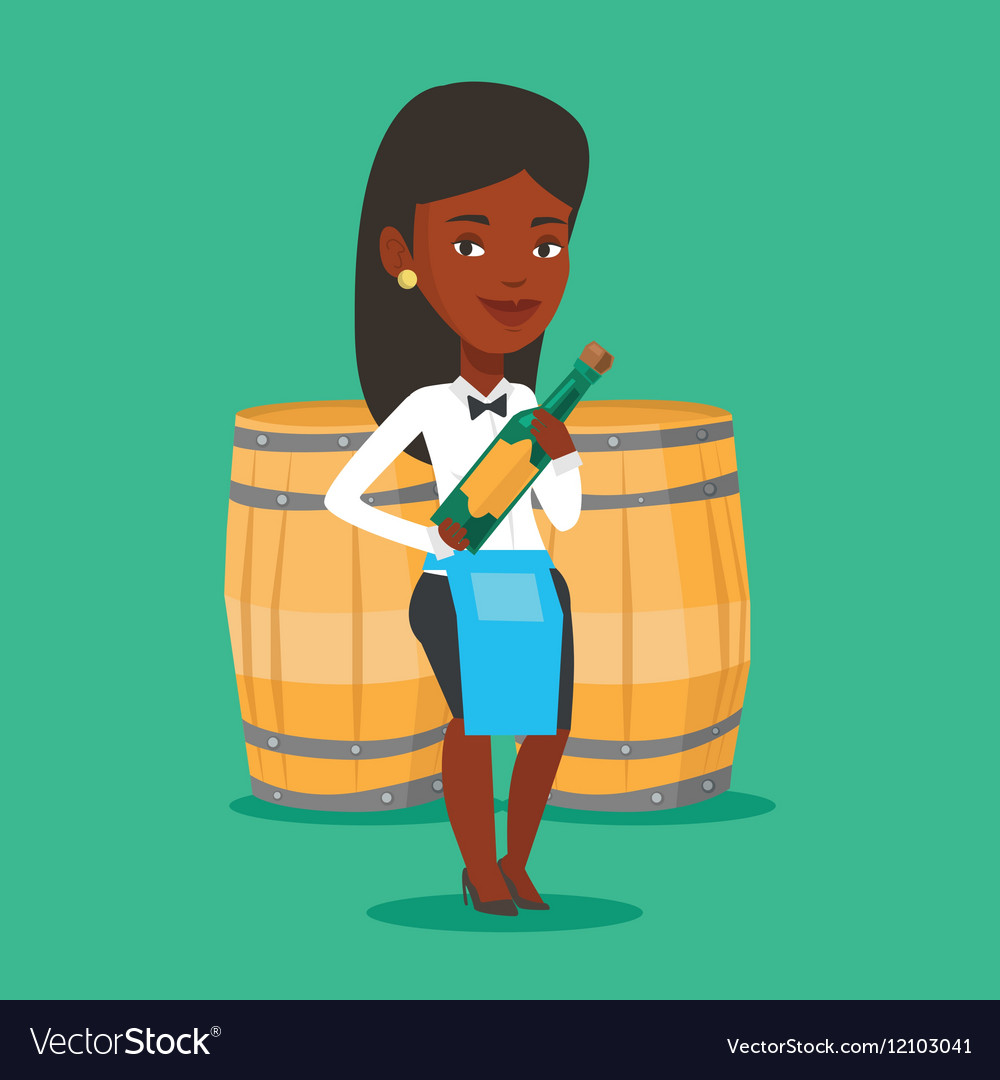 Waitress holding bottle of alcohol Royalty Free Vector Image