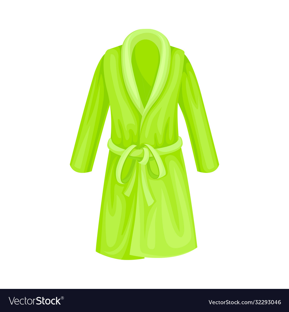 Green terry bathrobe or bathing gown with long