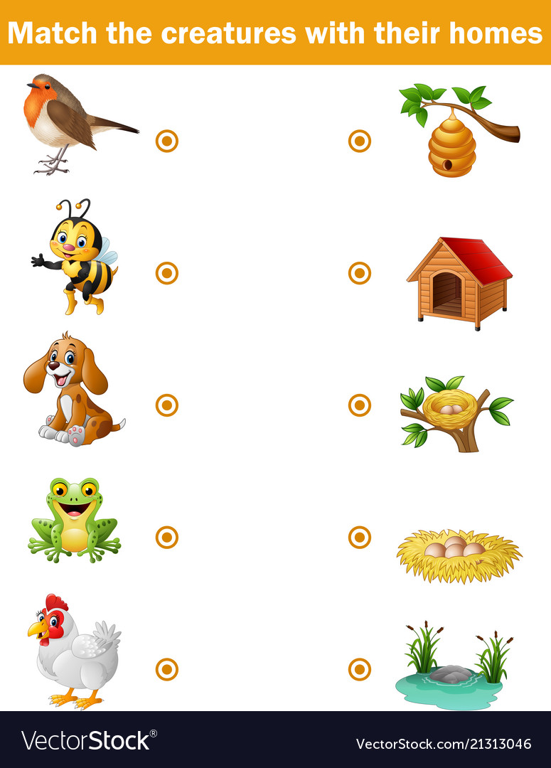 Matching game for children animals with their hom Vector Image