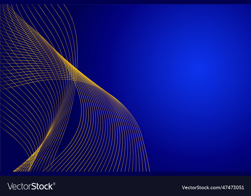 Abstract blue background gold wave lines curve