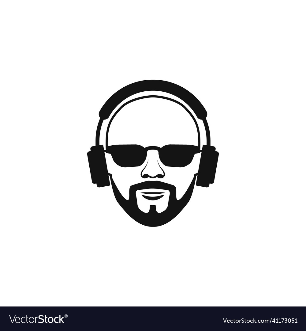 Bald man with a beard glasses and headphones Vector Image