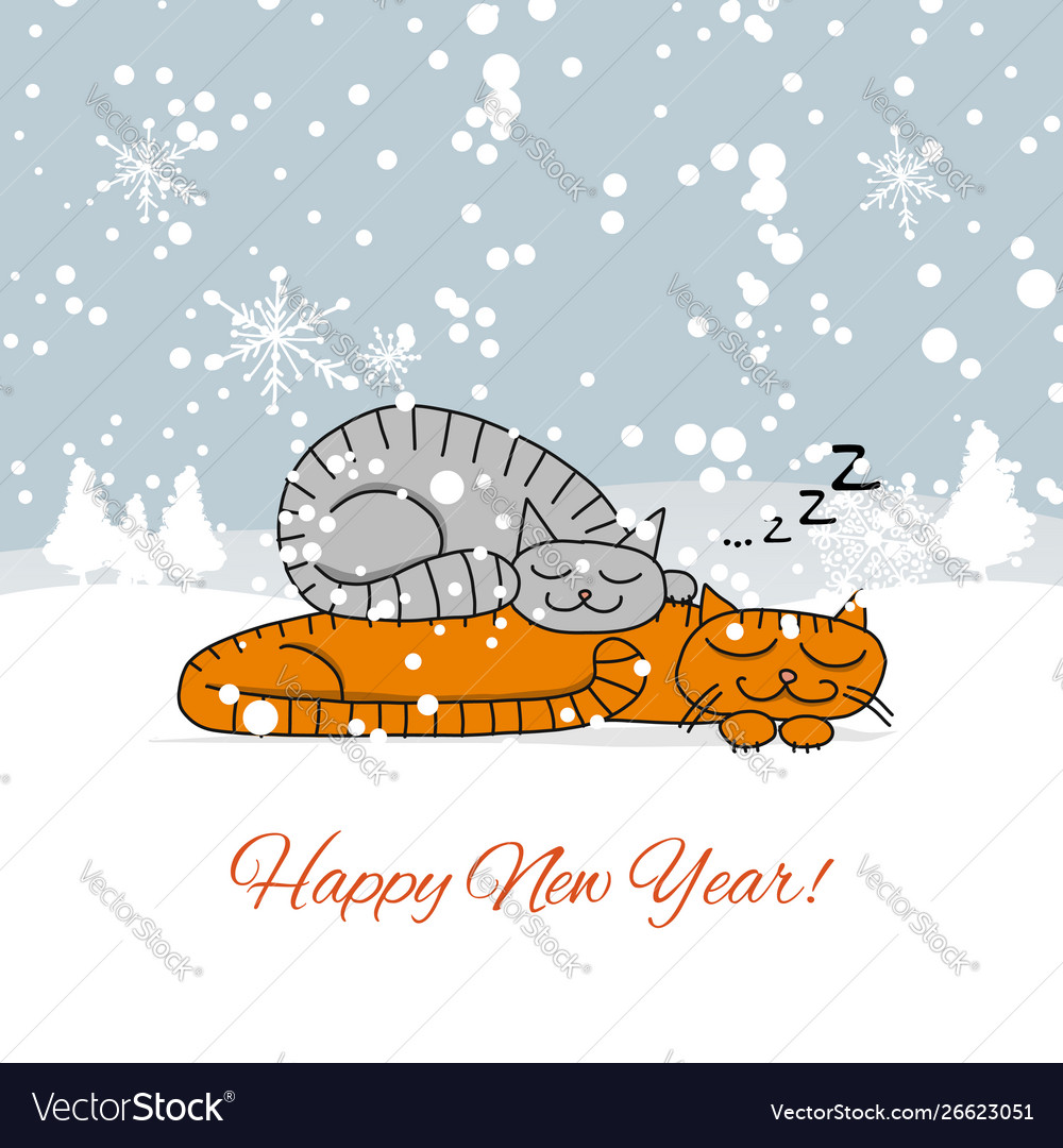 Christmas card design with sleeping cats Vector Image