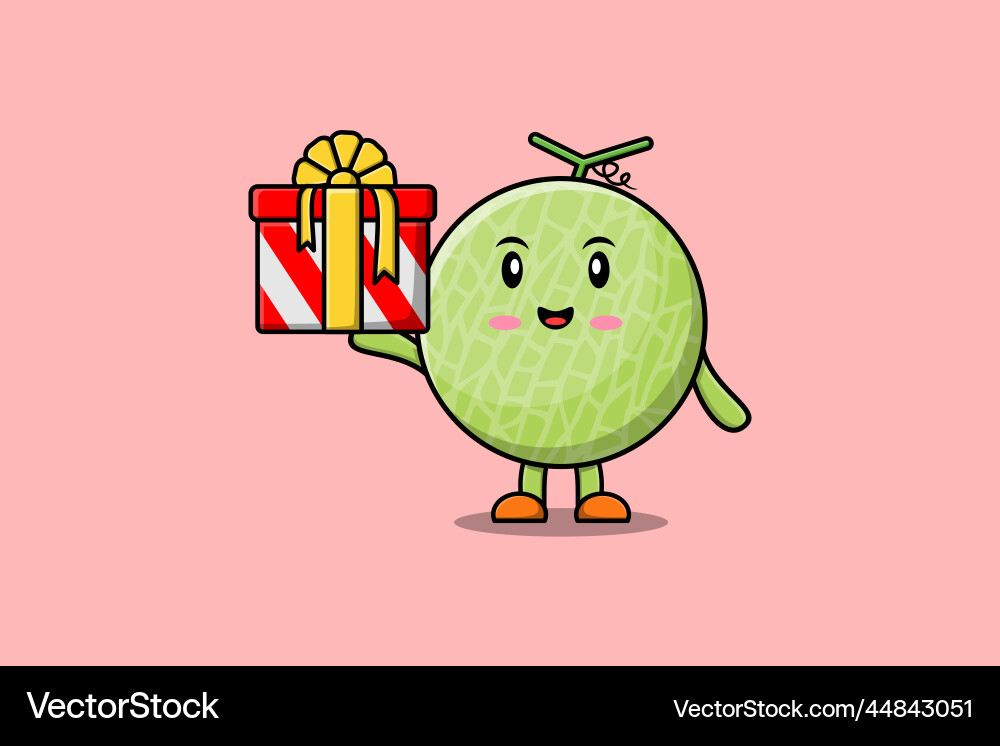 Cute cartoon melon character holding gift box Vector Image