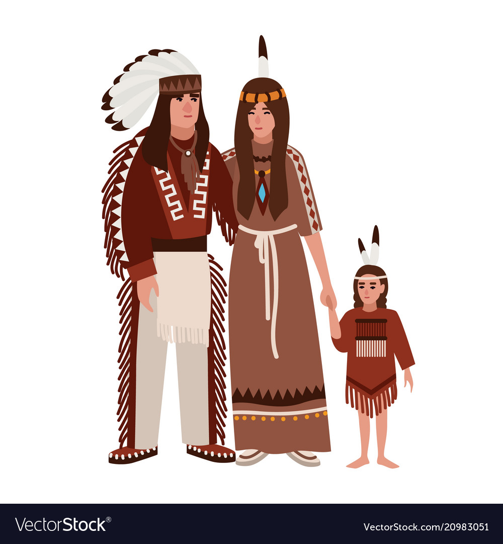 Family of american indians mother father and Vector Image