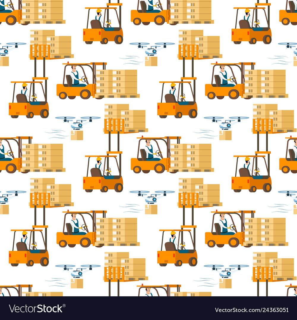 Forklift car full of box flying drone pattern