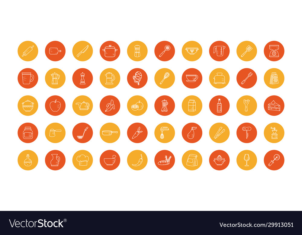 Isolated cook and kitchen block style icon set