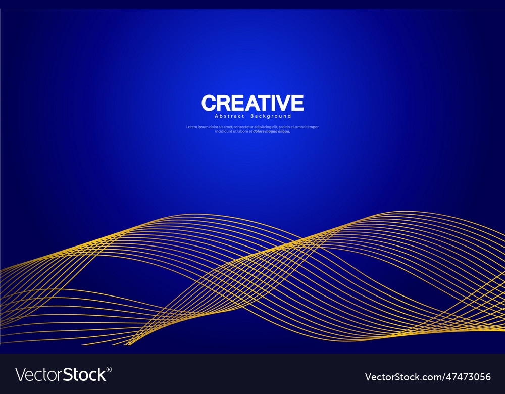 Abstract blue background gold wave lines curve