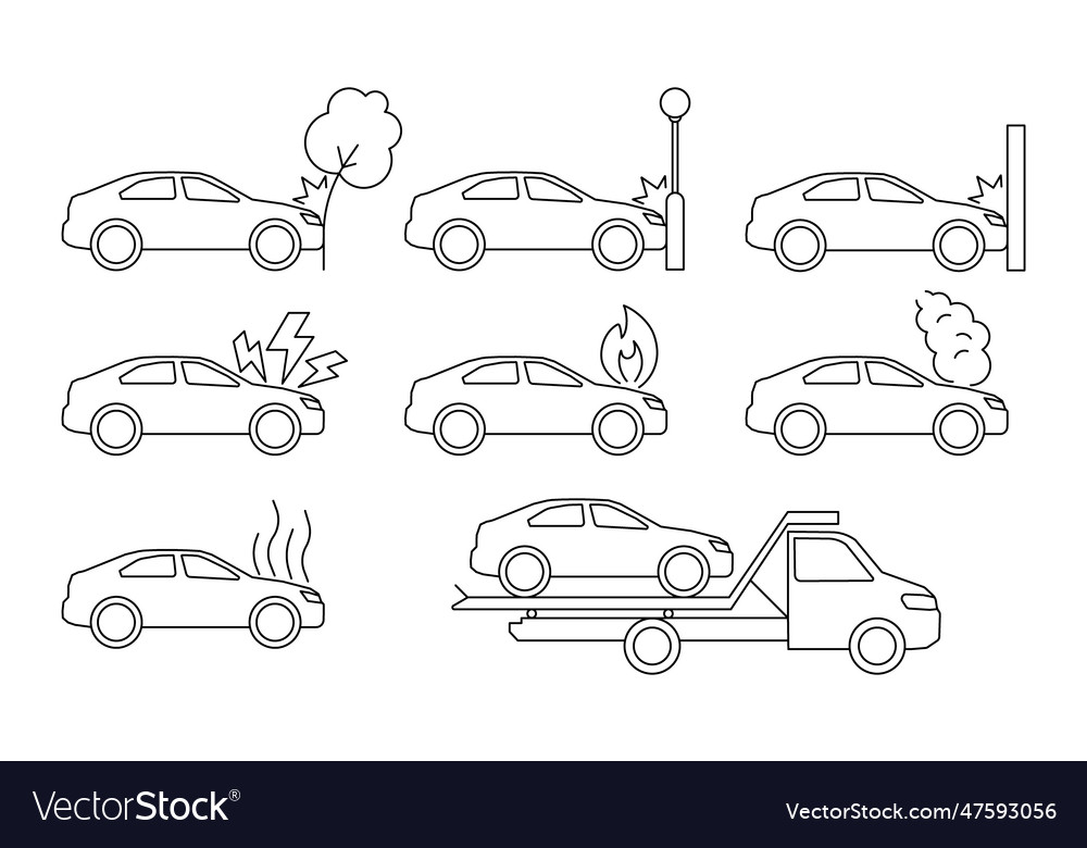 Car crash accident of transport line art icon