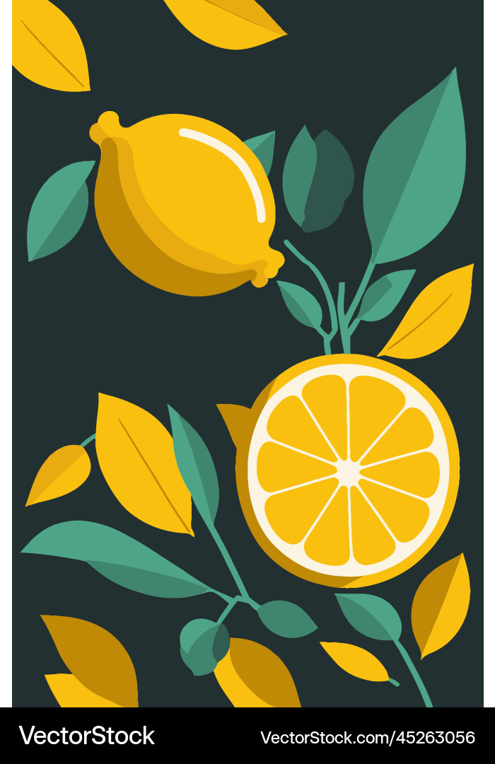 Lemon fruit slice hand drawn flat background Vector Image