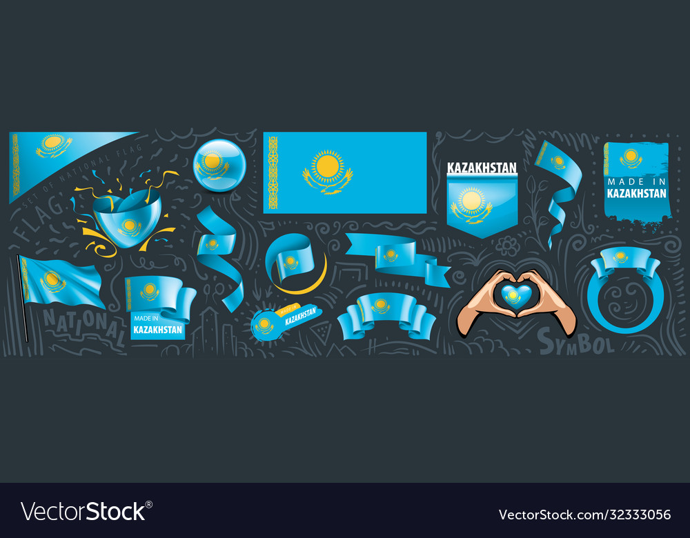 Set national flag kazakhstan