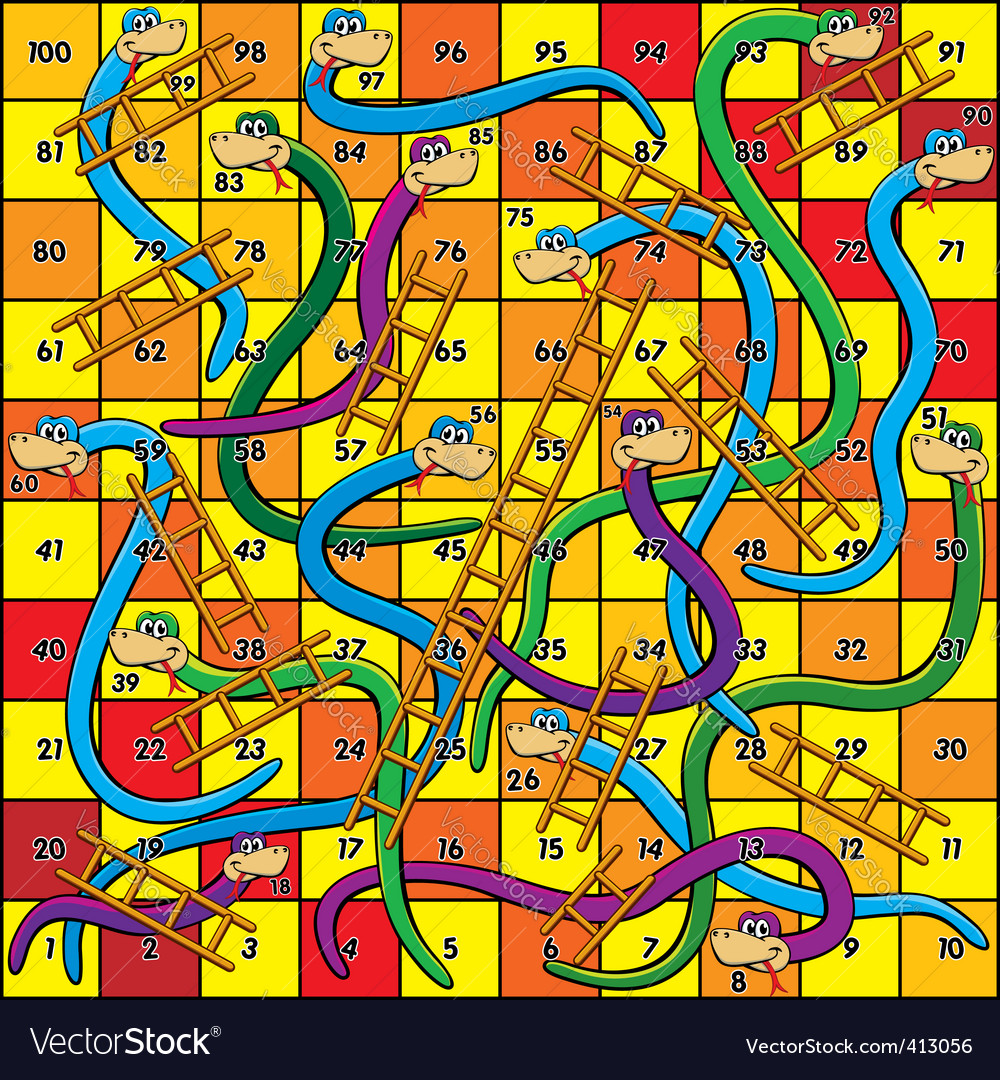 Snakes and ladders board game design Royalty Free Vector