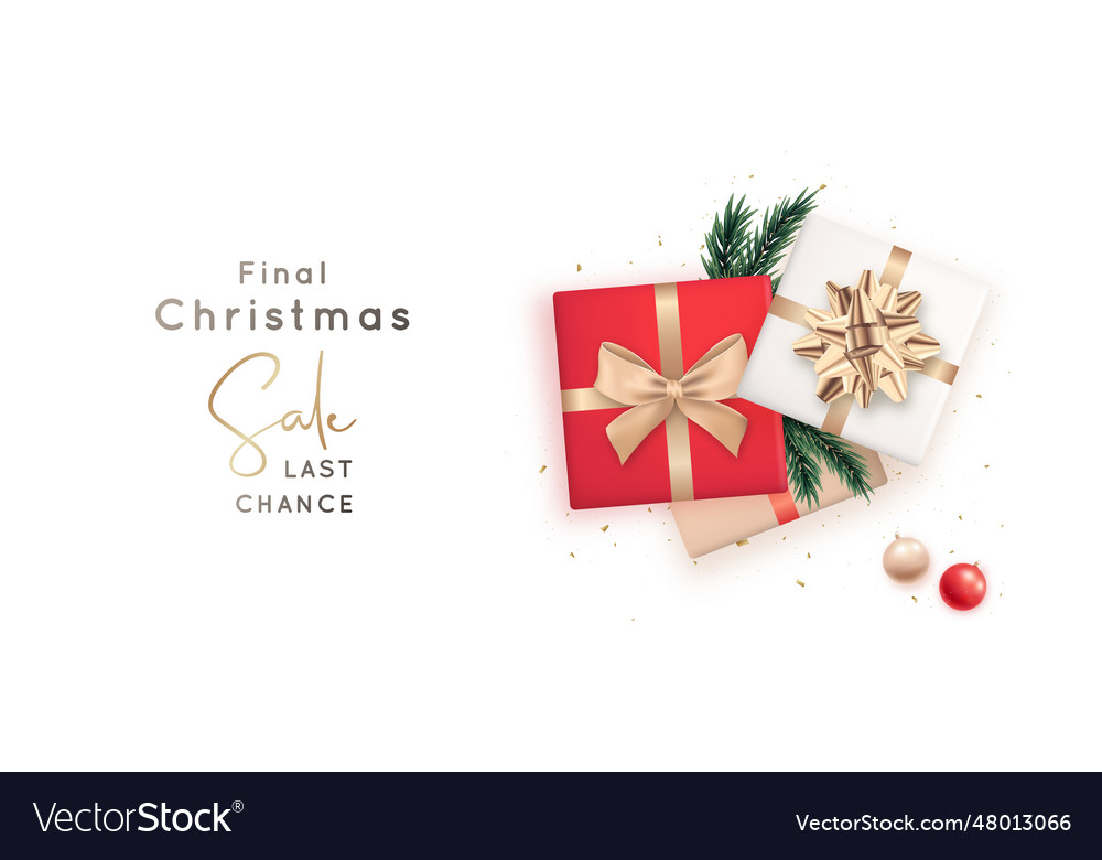 Christmas sale banner with realistic gift boxes