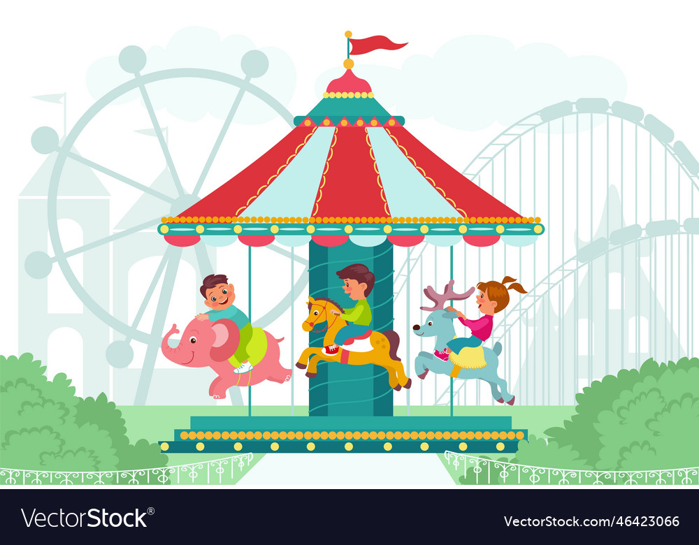 Happy children in amusement park kids