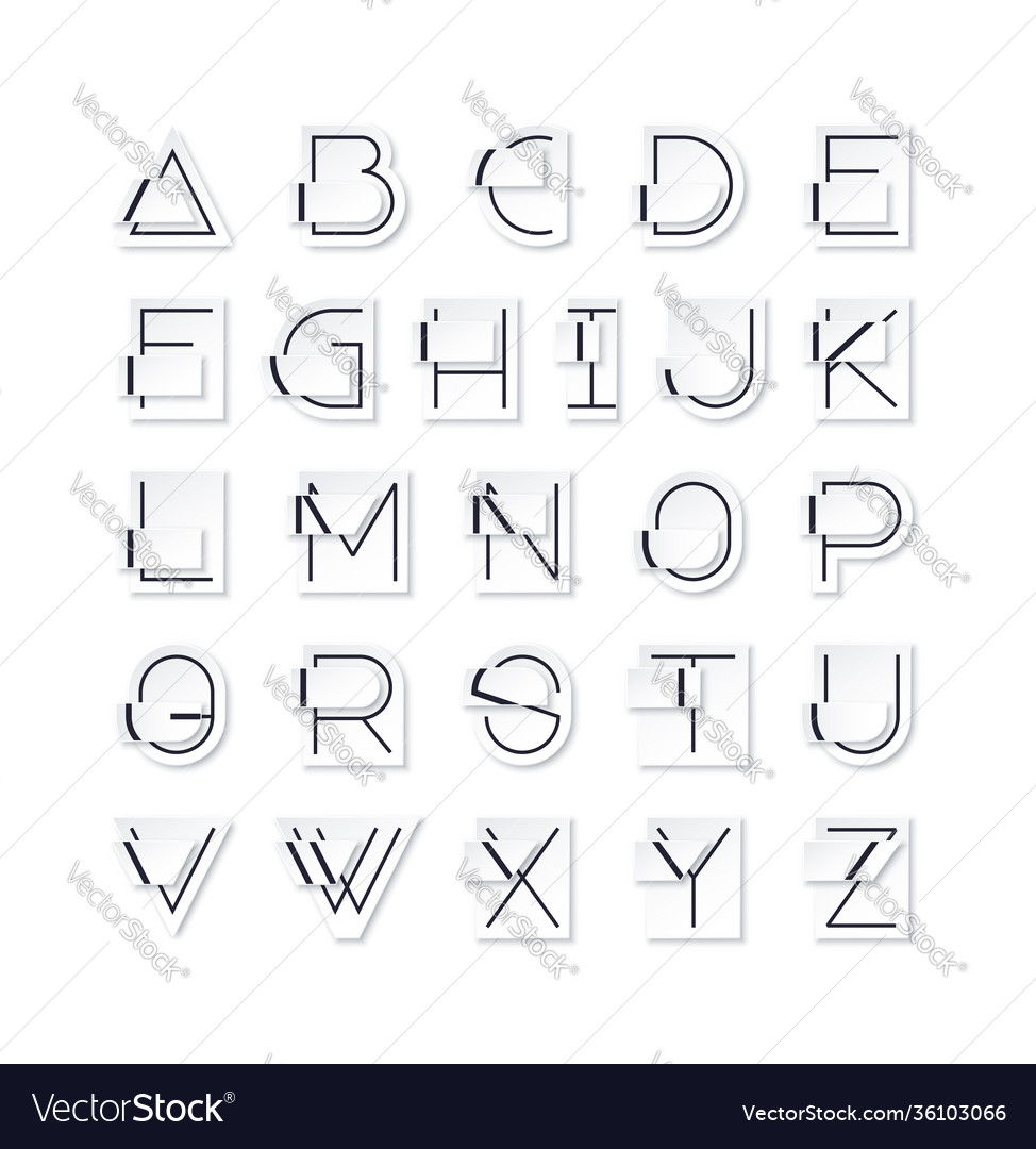 Layout paper effect broken english alphabet Vector Image