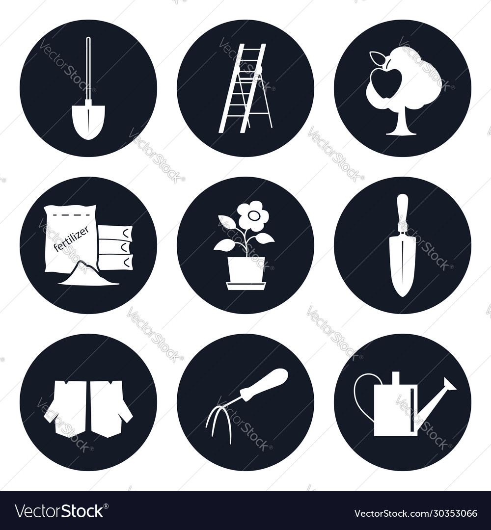 Round icons garden tools and equipment