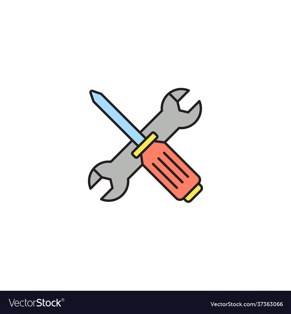 Screwdriver and wrench tools icon isolated