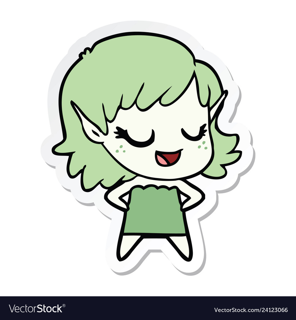 Sticker Of A Happy Cartoon Elf Girl Royalty Free Vector