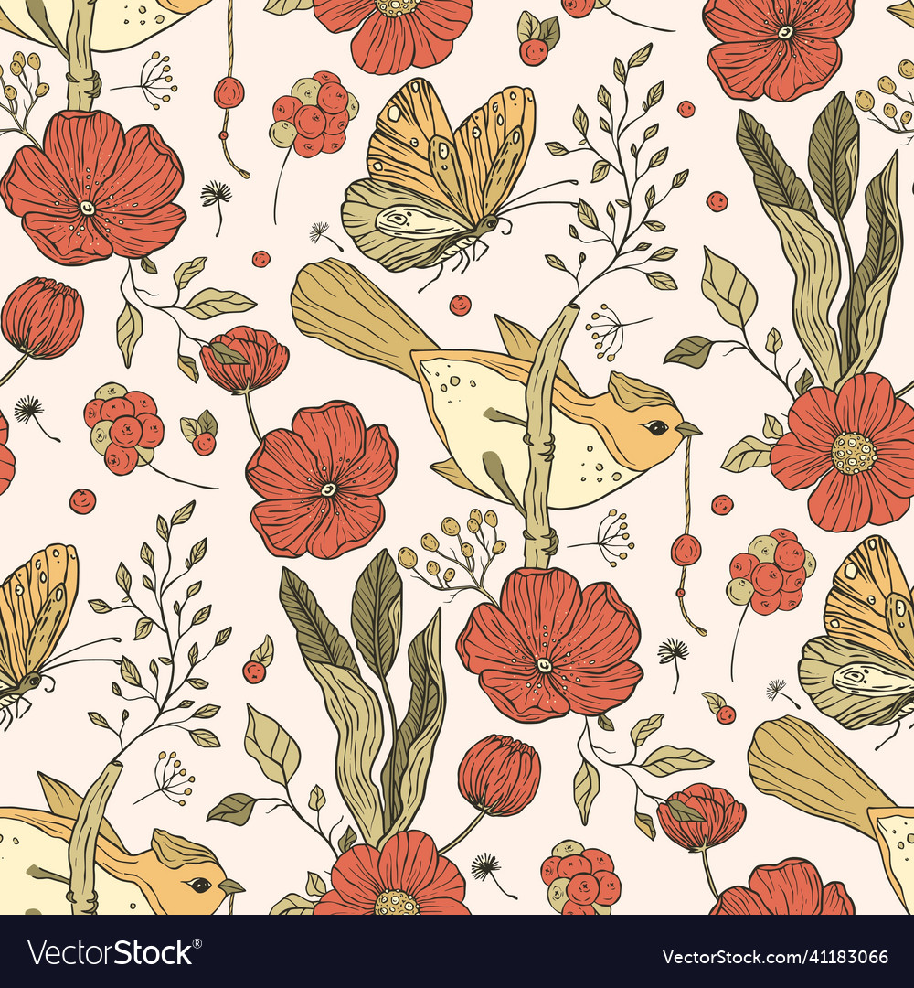 Vintage bird seamless pattern Royalty Free Vector Image