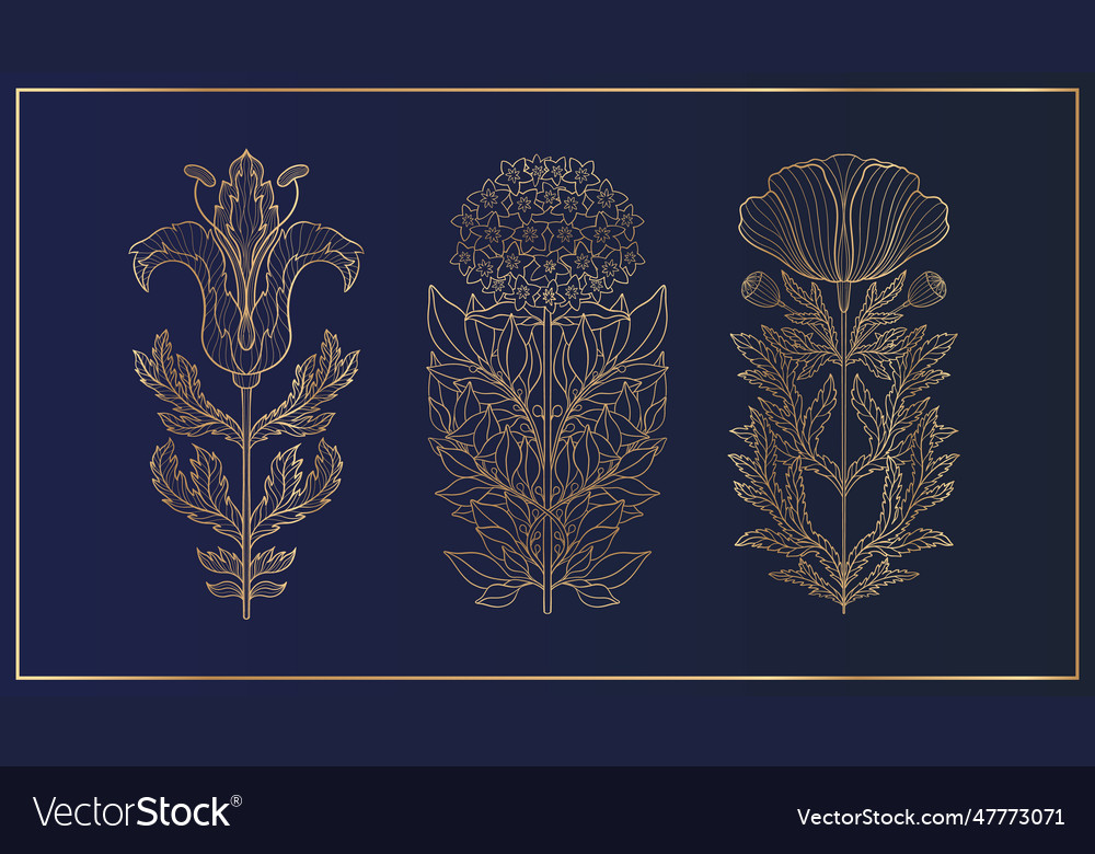 Floral flower in art nouveau 1920-1930 hand drawn Vector Image