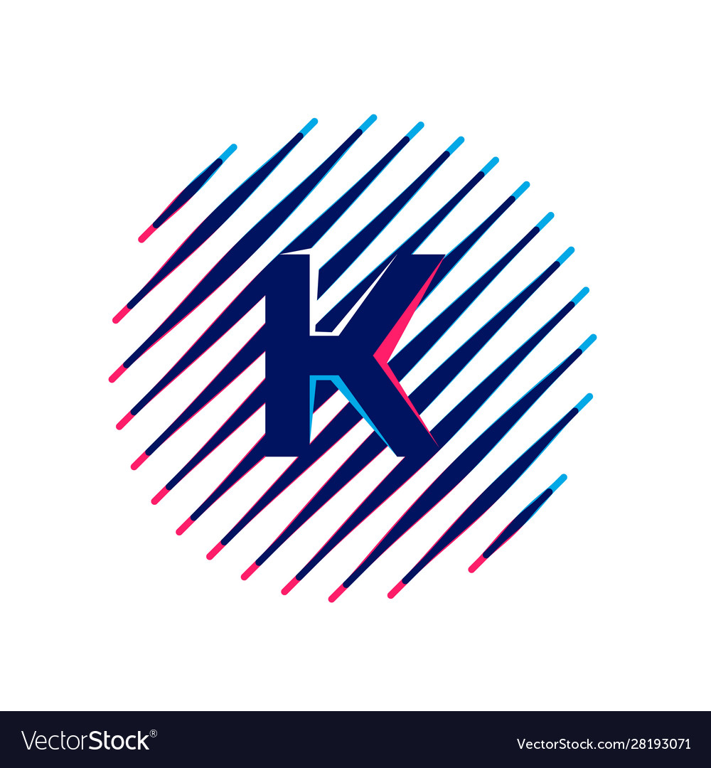 K letter logo on sloping fast speed lines inside