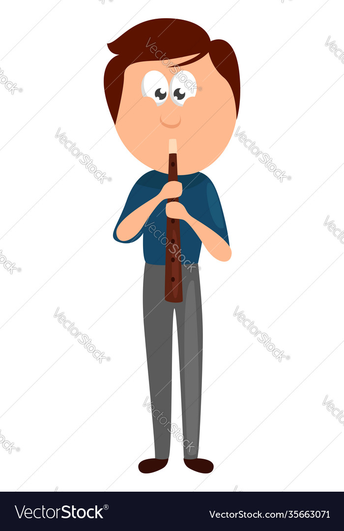 Man playing flute on white background Royalty Free Vector