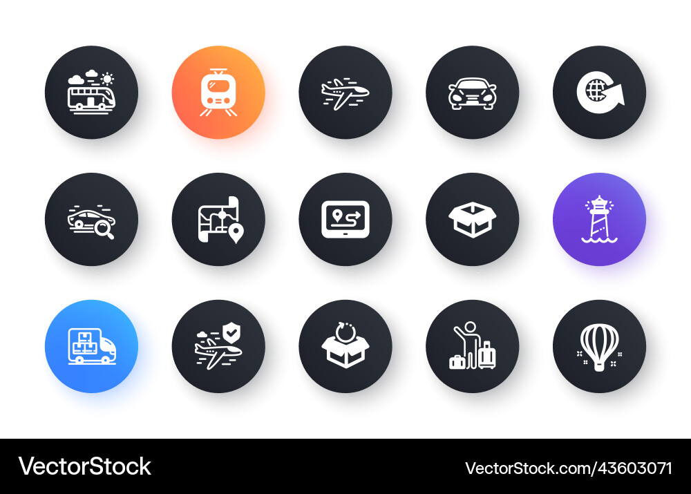 Minimal set of train bus travel and map flat Vector Image