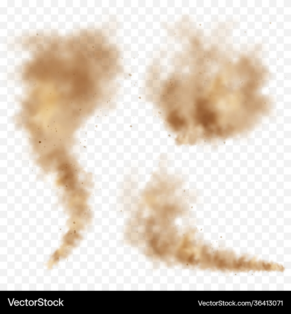 Realistic dust clouds road sand storm polluted Vector Image