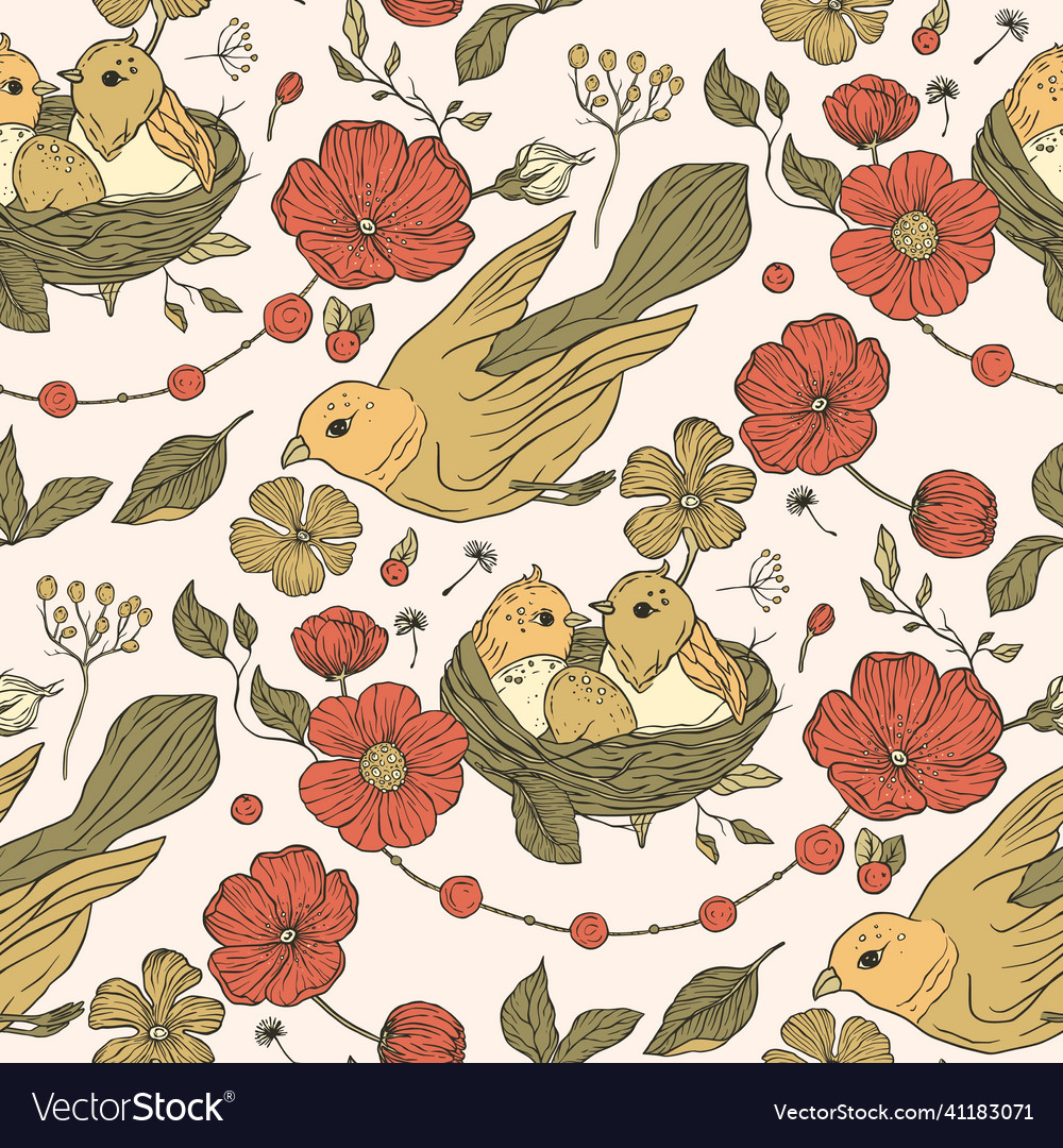 Vintage bird seamless pattern Royalty Free Vector Image