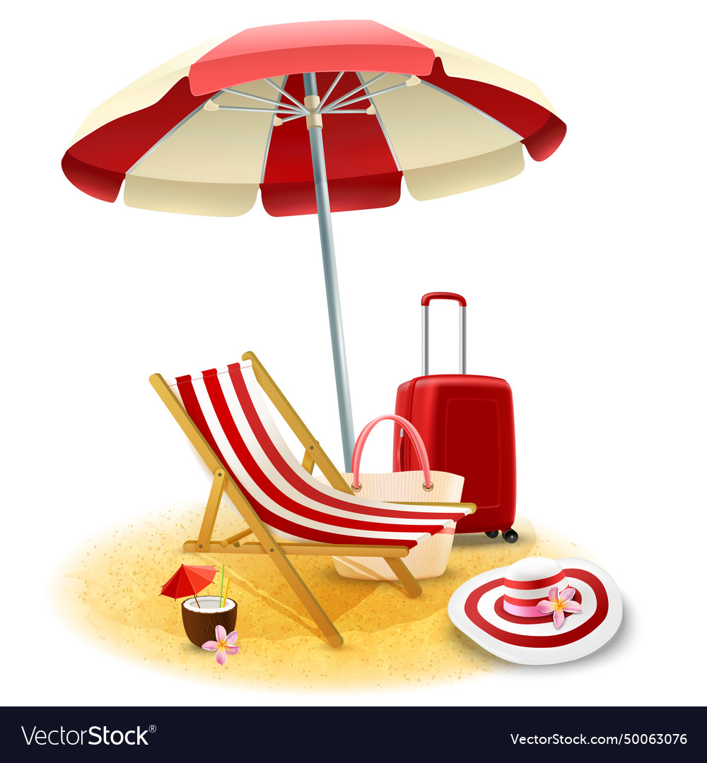 Beach deck chair and umbrella