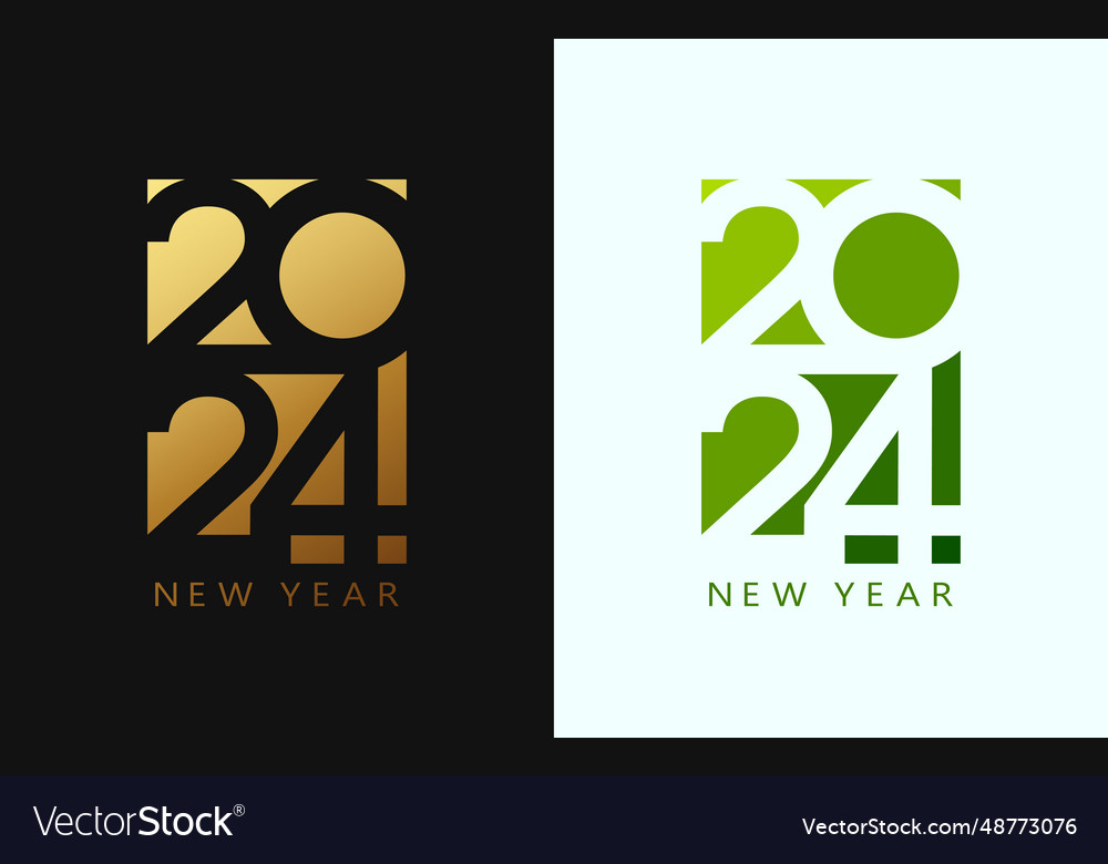 Happy new year 2024 number luxury gold and green Vector Image