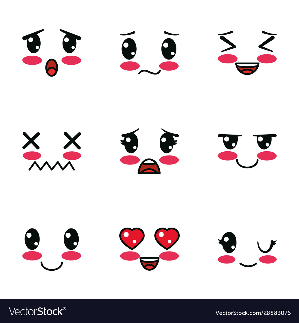 Isolated kawaii cartoon face icon set Royalty Free Vector