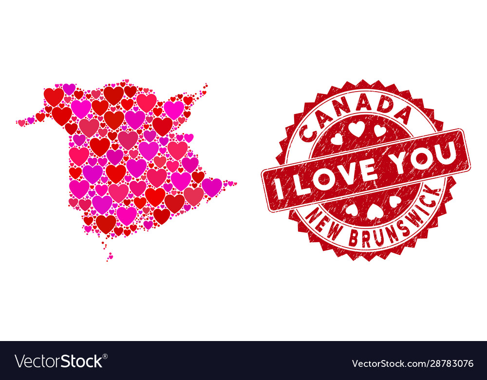 Love heart collage new brunswick province map