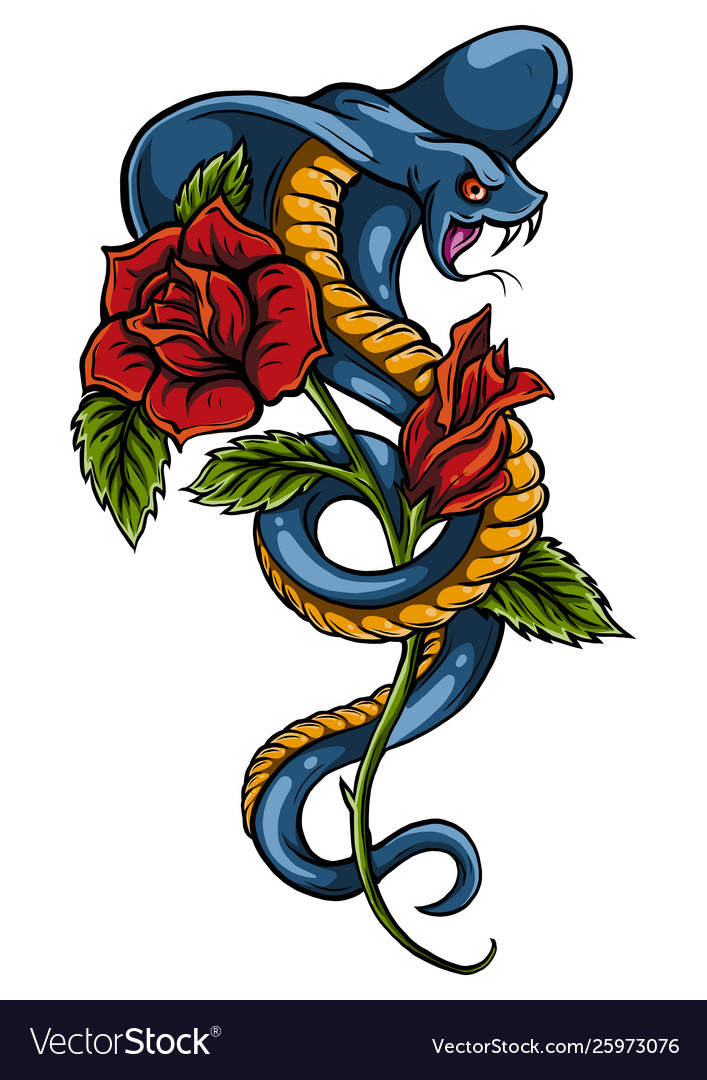 Tattoo with rose and snake traditional black dot Vector Image