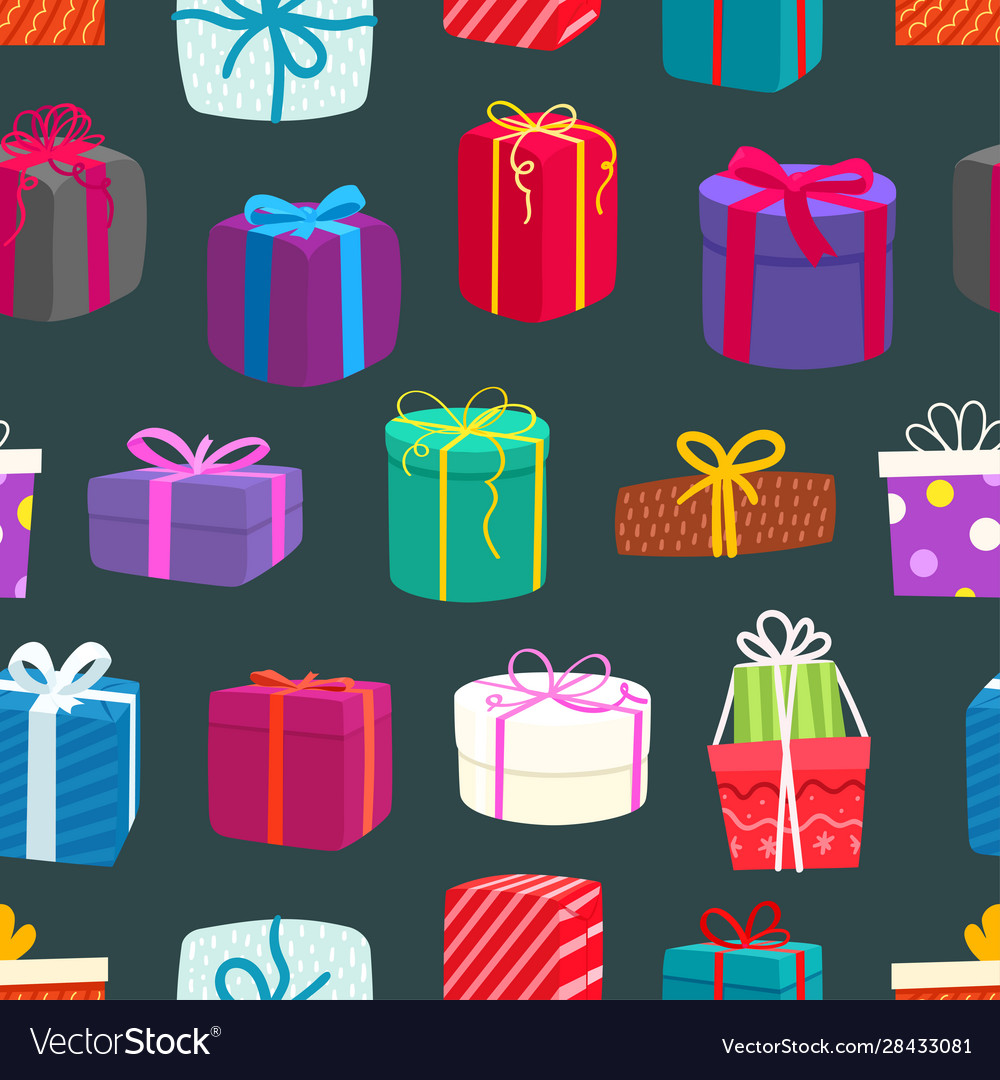 Different color gift boxes seamless background Vector Image