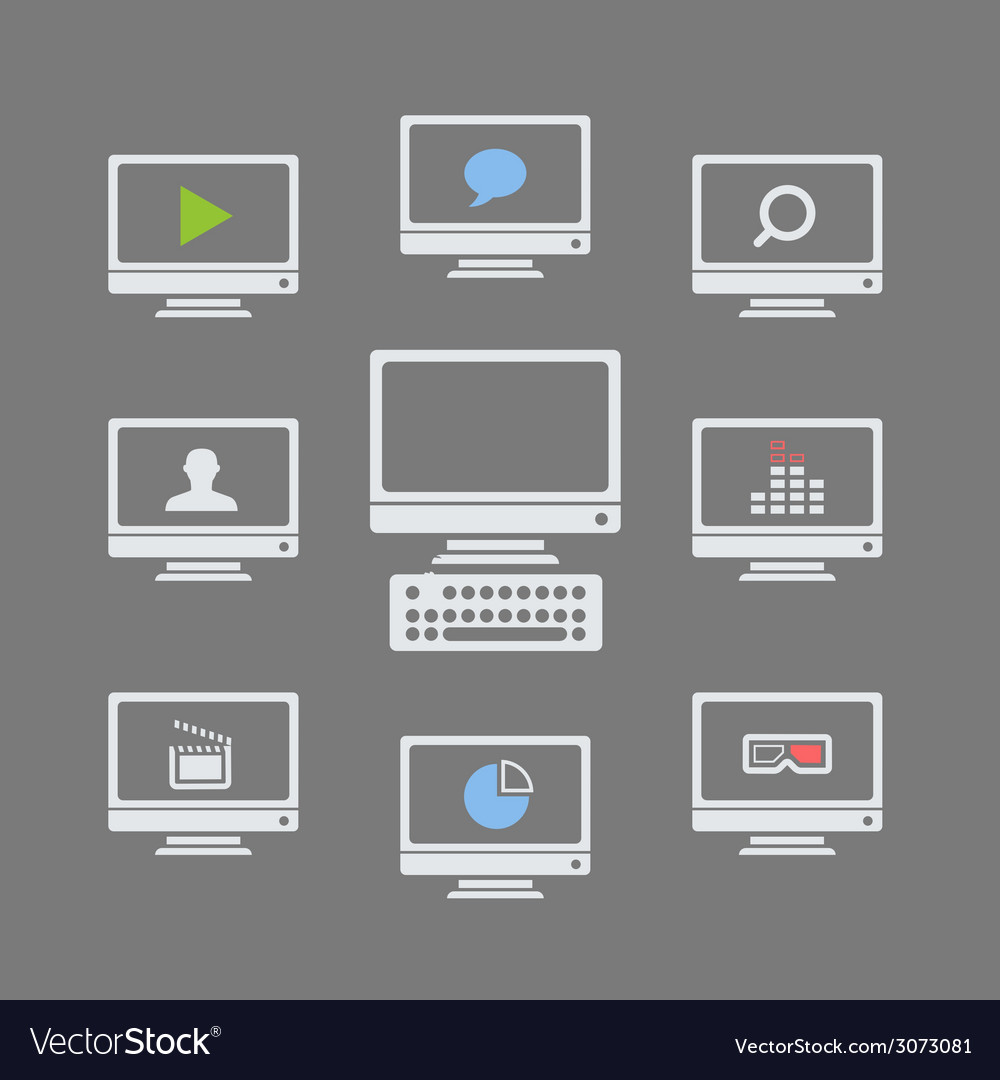 Modern monitors with different icons Royalty Free Vector