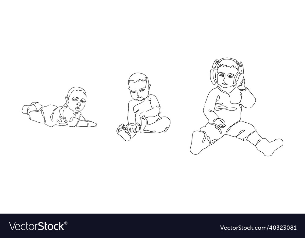 Set line art drawing of children black