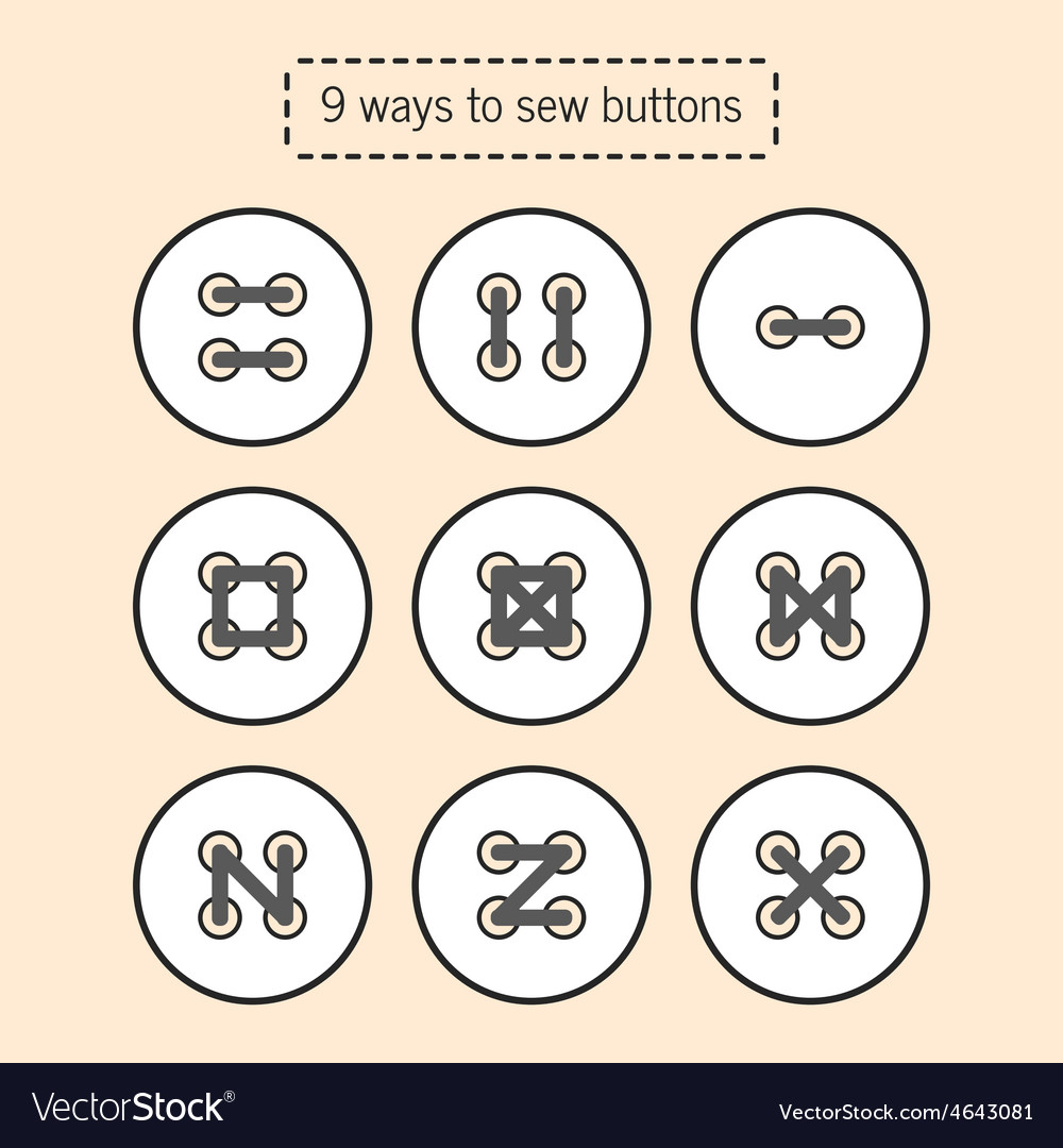 The ways for to sew buttons tutorial Royalty Free Vector