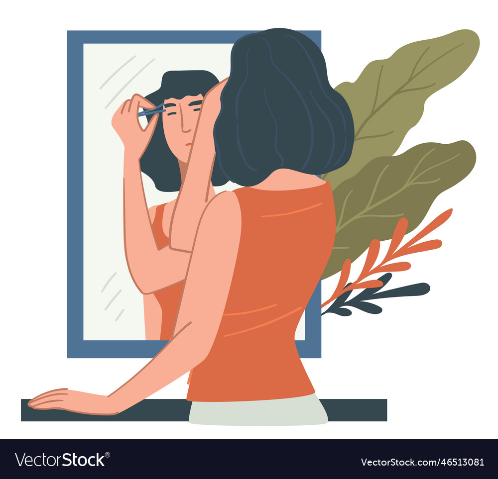 Woman tweezing eyebrows at home beauty and care Vector Image