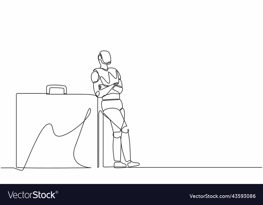 Continuous one line drawing robots lean on huge Vector Image Continuous one line drawing robots lean on huge Vector Image