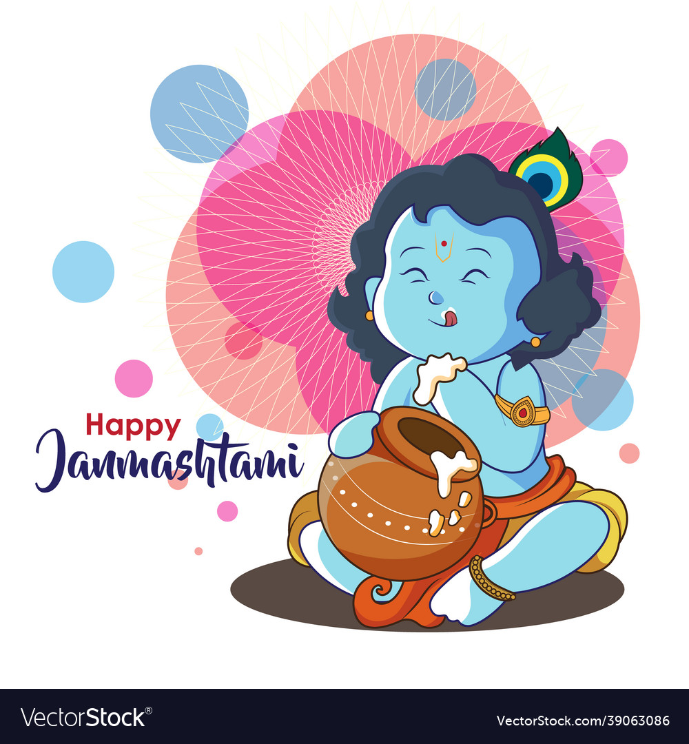 In the poster little krishna eating curd from pots