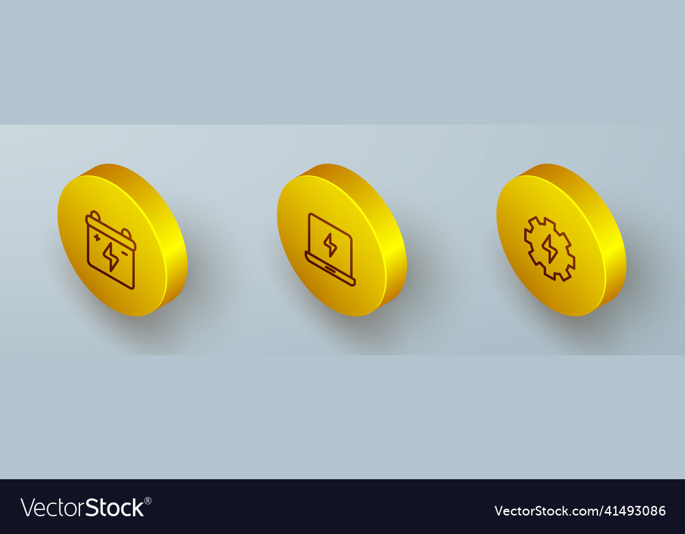 Set isometric line car battery laptop and gear